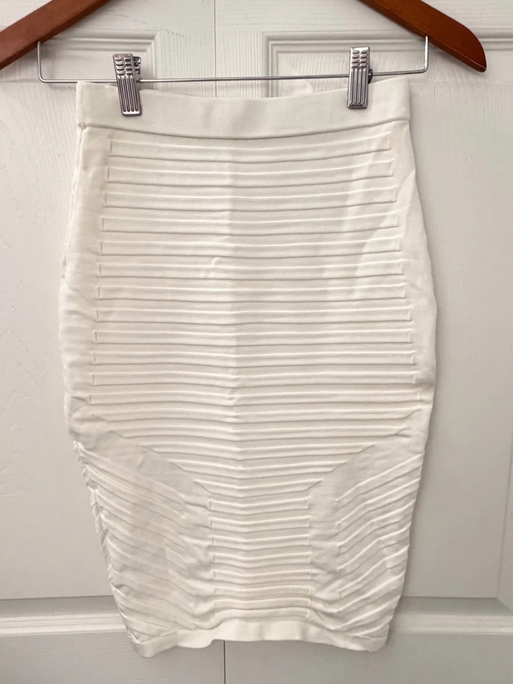 Jonathan Simkhai Ivory Ruched Ribbed Knit Pencil Skirt XS Stretch Designer